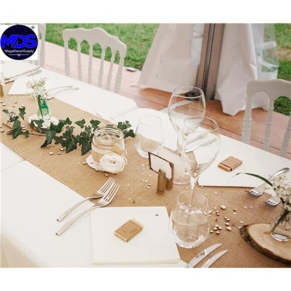 10 PCS 100% Natural Burlap Table Runners 12 x 108 Inch Long, Rustic - Picture 2 of 7